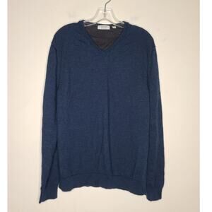 Calvin Klein navy blue merino wool long sleeve v-neck sweater - large